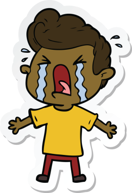 Bir insan tarafından çizilmiş ağlayan bir karikatür çıkartması.