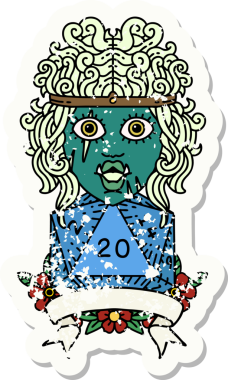 Retro Dövme Biçimi Yarı Ork Barbar Karakteri Bir insan tarafından çizilmiş doğal 20 zar