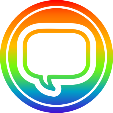 bir insan tarafından çizilmiş gökkuşağı gradyanı olan konuşma kabarcığı dairesel simgesi