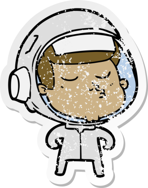 Bir insan tarafından çizilmiş kendinden emin bir astronotun sıkıntılı çıkartması.