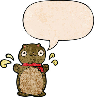 çizgi film mutlu oyuncak ayı konuşma baloncuğu ile retro doku bir insan tarafından çizilmiş