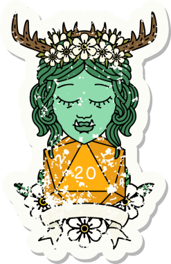 Retro Dövme Biçimli Ork karakteri bir insan tarafından çizilmiş 20 zar ile