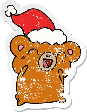 Bir insan tarafından çizilmiş kawaii ayısının sıkıntılı yılbaşı çıkartması.