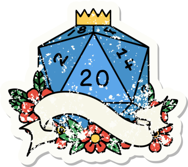 Bir insan tarafından çizilmiş 20 D20 zarının grunge çıkartması.