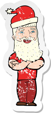 Bir insanın çizdiği Noel Baba çizgi filminin gerilimli retro çıkartması.