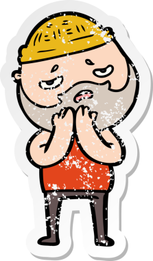 Bir insan tarafından çizilmiş sakallı endişeli bir karikatür çıkartması.