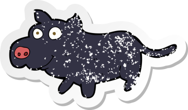 Bir insan tarafından çizilmiş mutlu, küçük bir köpeğin depresif çıkartması.