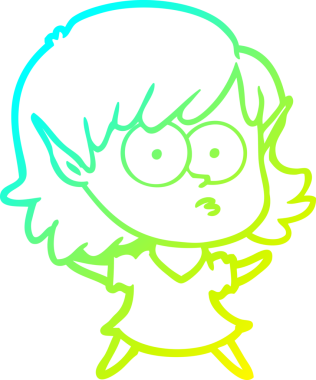 Soğuk gradyan çizgi çizimi bir insan tarafından çizilmiş bir elf kızı