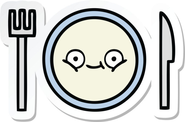 Bir insan tarafından çizilmiş şirin bir yemek tabağının çıkartması.