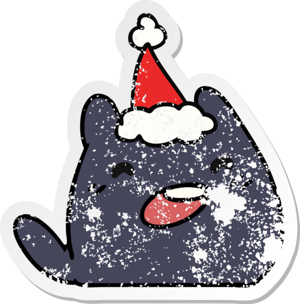 Bir insan tarafından çizilmiş kawaii kedisinin sıkıntılı yılbaşı çıkartması.