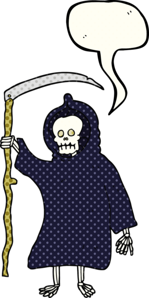 El yazısıyla çizilmiş çizgi roman konuşma balonu bir insan tarafından çizilmiş ürkütücü ölüm figürü.