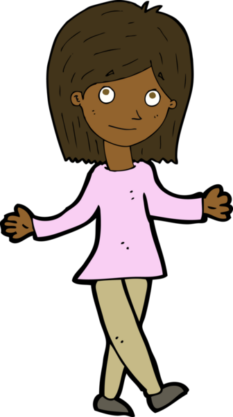 Bir insan tarafından çizilmiş tasasız bir karikatür kadını.