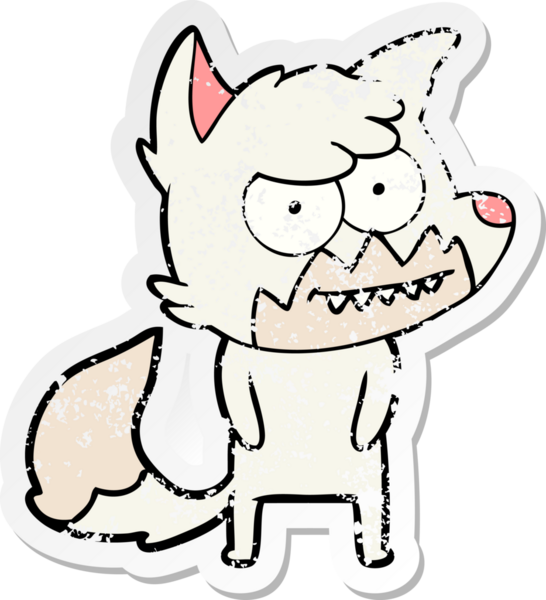 Bir insan tarafından çizilmiş sırıtan tilki çizgi filminin sıkıntılı çıkartması.