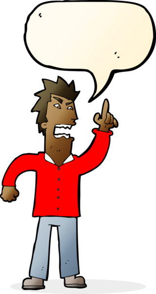 Bir insan tarafından çizilen konuşma balonuyla noktayı koyan kızgın adam çizgi filmi.