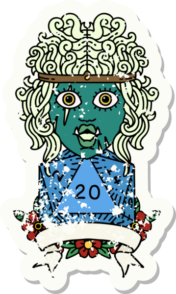 Retro Dövme Biçimi Yarı Ork Barbar Karakteri Bir insan tarafından çizilmiş doğal 20 zar