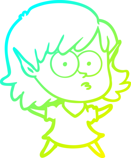 Soğuk gradyan çizgi çizimi bir insan tarafından çizilmiş bir elf kızı