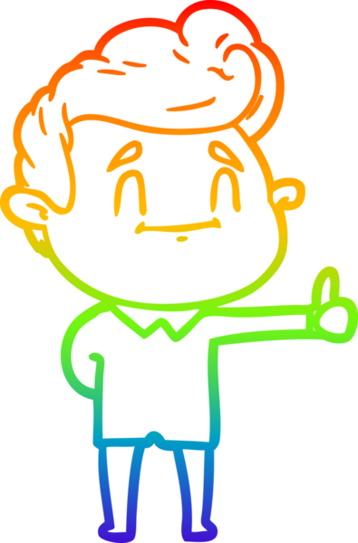 Gökkuşağı gradyan çizimi mutlu bir çizgi film adamının bir insan tarafından çizilmiş başparmakları.