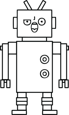 Bir insan tarafından çizilmiş kızgın bir robotun çizgi çizimi