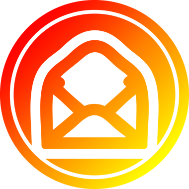 Bir insan tarafından çizilen sıcak gradyan bitiş ile zarf harfi dairesel simgesi