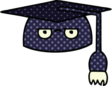 Bir insanın çizdiği mezuniyet şapkasının çizgi filmi.