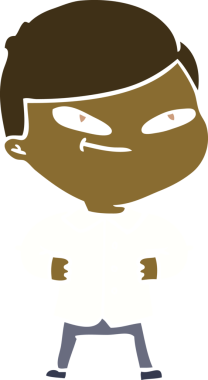 Düz renkli karikatür. Kendine güveni olan bir insan tarafından çizilmiş.