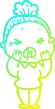 Bir insan tarafından çizilmiş kızgın yaşlı bir kadının soğuk çizgi çizimi.