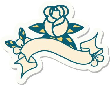 Bir insan tarafından çizilmiş tek bir gül sancağıyla dövme stili çıkartması.