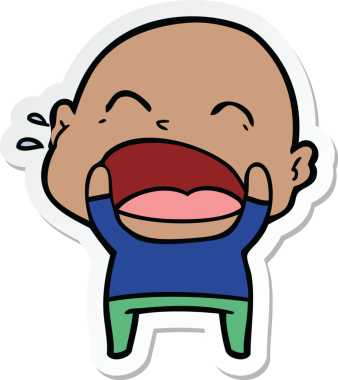 Bir insan tarafından çizilmiş kel adam diye bağıran bir çizgi film çıkartması.