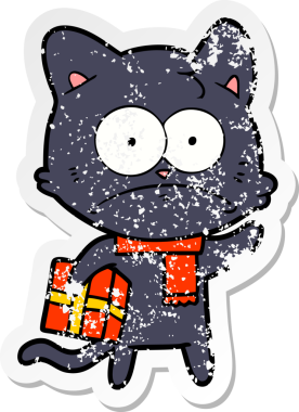 Bir insan tarafından çizilmiş gergin bir kedinin sıkıntılı çıkartması.