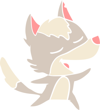 Bir insan tarafından çizilmiş düz renkli çizgi film kurt gülüşü