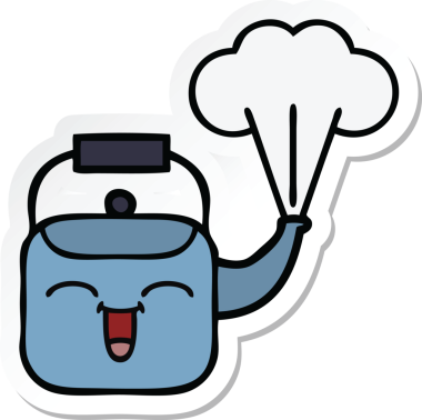 Bir insan tarafından çizilmiş dumanı tüten şirin bir çizgi film çıkartması.