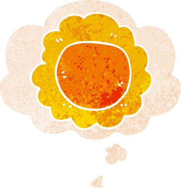 Düşünce baloncuğu ve grunge desenli karikatür çiçeği bir insan tarafından çizilmiş.