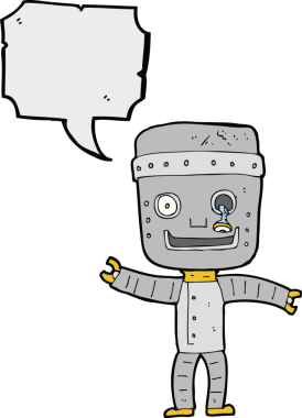 Bir insan tarafından çizilmiş komik, yaşlı bir robot.