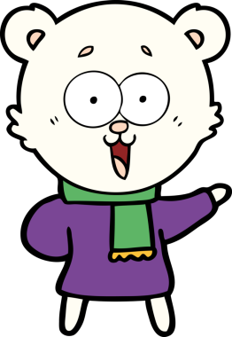 Bir insan tarafından çizilmiş kışın çizilmiş gülen ayıcık çizgi filmi.