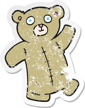 Bir insan tarafından çizilmiş oyuncak ayının gerilimli çıkartması.