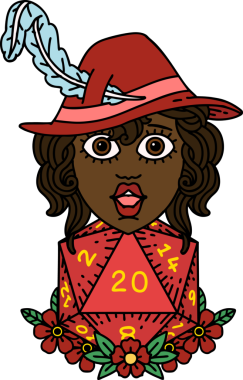 Bir insan tarafından çizilmiş 20 zarlı Retro Dövme Tarzı insan ozanı