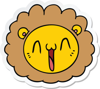 Bir insan tarafından çizilmiş aslan suratlı karikatür çıkartması.