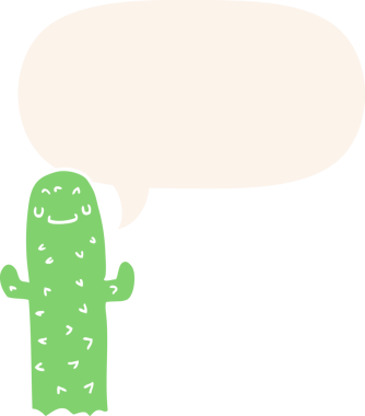 bir insan tarafından çizilmiş, konuşma baloncuklu çizgi film kaktüsü.