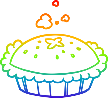 Fırından yeni çıkmış sıcak bir turtanın gökkuşağı gradyan çizgisi bir insan tarafından çizilmiş.