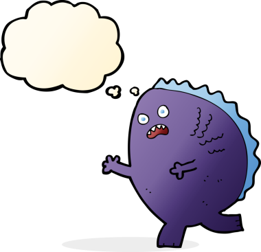 Bir insan tarafından çizilmiş düşünce baloncuklu çizgi film canavarı.