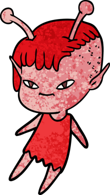 Bir insan tarafından çizilmiş sevimli uzaylı kız çizgi filmi.