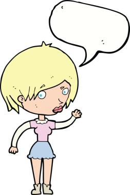 Bir insan tarafından çizilmiş konuşma balonlu bir kadın.