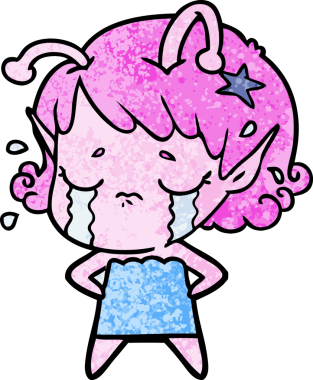 Bir insan tarafından çizilmiş ağlayan uzaylı kız çizgi filmi.