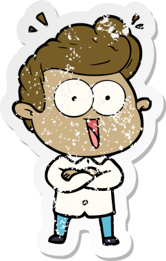 Bir insan tarafından çizilmiş heyecanlı bir karikatür çıkartması.