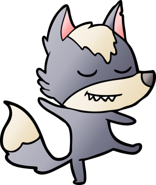 Bir insan tarafından çizilmiş dost canlısı çizgi film kurt dengesi.