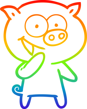 Gökkuşağı gradyan çizimi bir insan tarafından çizilmiş gülen domuz çizgi filmi