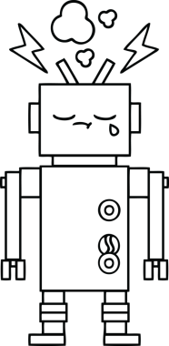 Bir insan tarafından çizilmiş bozuk bir robotun çizgi çizimi