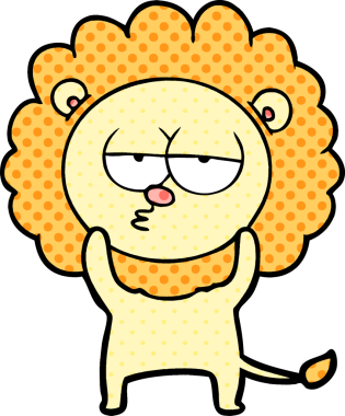 Bir insan tarafından çizilmiş canı sıkkın bir aslan.