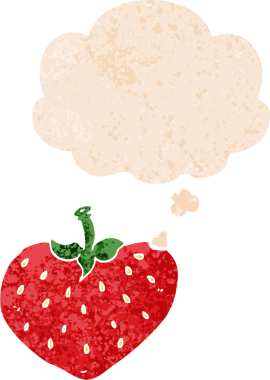 Düşünce baloncuklu çizgi film çileği grunge sıkıntılı retro dokuma tarzı bir insan tarafından çizilmiş