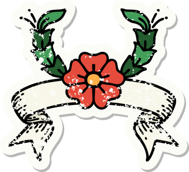 Bir insan tarafından çizilmiş dekoratif bir çiçeğin pankartıyla eski bir etiket.